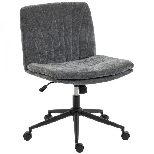 Silla de Oficina con Asiento Ancho sin Reposabrazos Ruedas Altura Ajustable Giratoria Función Basculante Gris [8]
