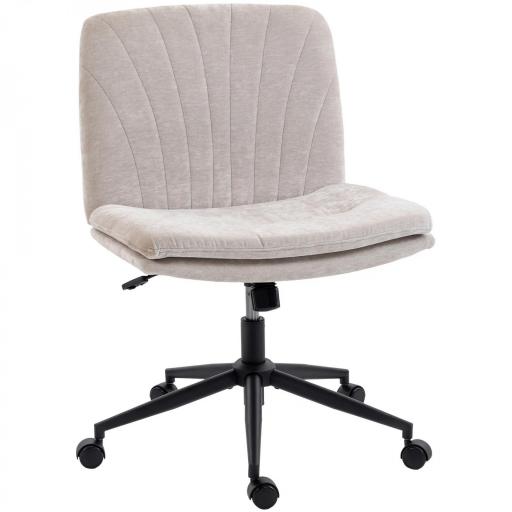 Silla de Oficina con Asiento Ancho sin Reposabrazos Ruedas Altura Ajustable Giratoria Función Basculante Beige [9]