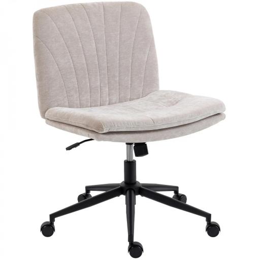 Silla de Oficina con Asiento Ancho sin Reposabrazos Ruedas Altura Ajustable Giratoria Función Basculante Beige [8]