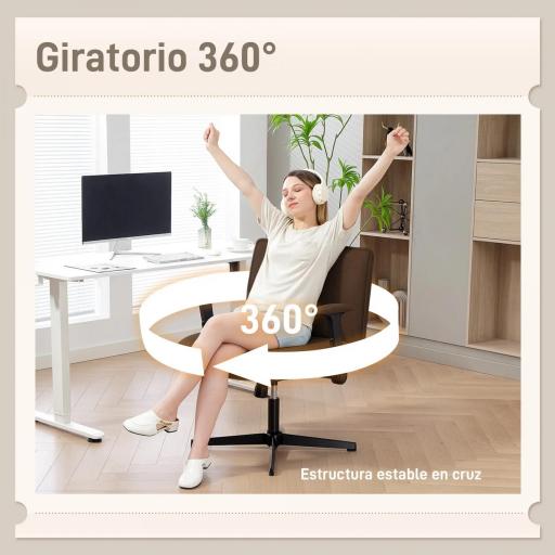 Silla de Oficina Piernas Cruzadas con Reposabrazos Abatible Asiento Ancho sin Ruedas Altura Ajustable Giratoria Marrón [2]