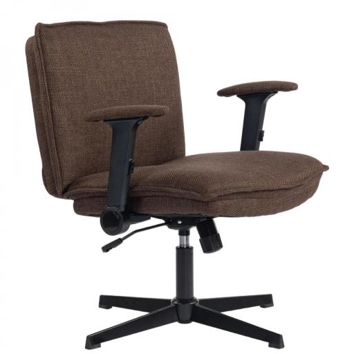 Silla de Oficina Piernas Cruzadas con Reposabrazos Abatible Asiento Ancho sin Ruedas Altura Ajustable Giratoria Marrón [8]
