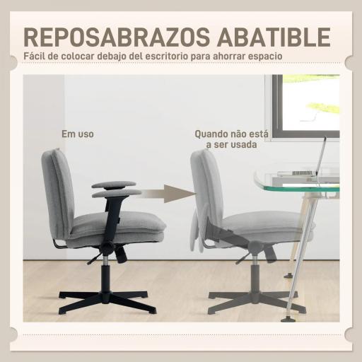 Silla de Oficina Piernas Cruzadas con Reposabrazos Abatible Asiento Ancho sin Ruedas Altura Ajustable Giratoria Gris [3]