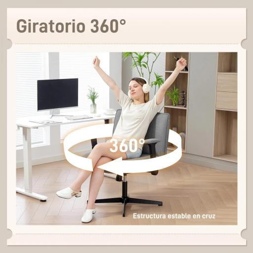 Silla de Oficina Piernas Cruzadas con Reposabrazos Abatible Asiento Ancho sin Ruedas Altura Ajustable Giratoria Gris [5]