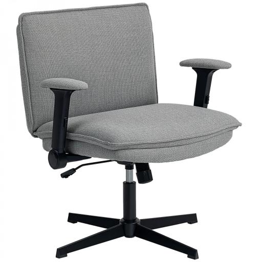 Silla de Oficina Piernas Cruzadas con Reposabrazos Abatible Asiento Ancho sin Ruedas Altura Ajustable Giratoria Gris [7]