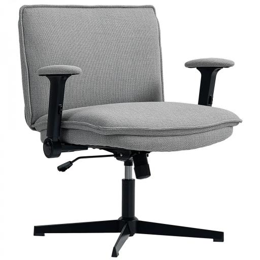 Silla de Oficina Piernas Cruzadas con Reposabrazos Abatible Asiento Ancho sin Ruedas Altura Ajustable Giratoria Gris [8]