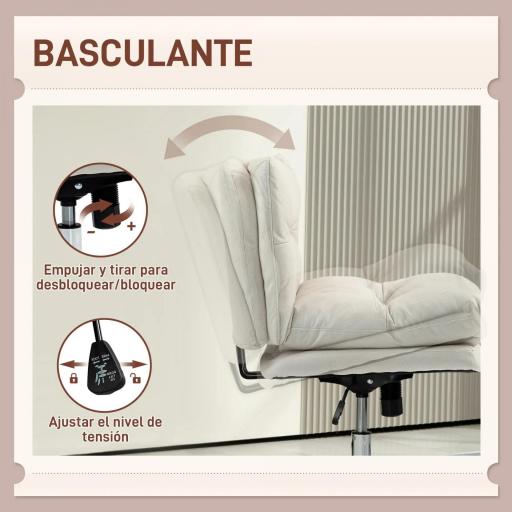 Silla de Oficina sin Brazos con Altura Ajustable Función de Basculante Base Cruzada y Asiento Amplio Gris Claro [4]