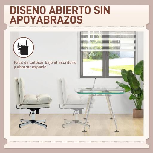 Silla de Oficina sin Brazos con Altura Ajustable Función de Basculante Base Cruzada y Asiento Amplio Gris Claro [3]