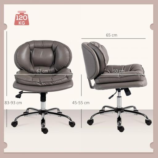 Silla de Oficina Piernas Cruzadas con Asiento Ancho Ruedas Altura Ajustable Doble Acolchado Función Basculante Gris [1]