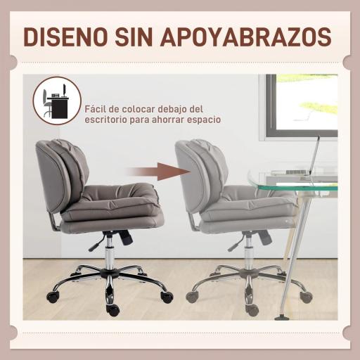 Silla de Oficina Piernas Cruzadas con Asiento Ancho Ruedas Altura Ajustable Doble Acolchado Función Basculante Gris [6]