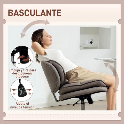 Silla de Oficina Piernas Cruzadas con Asiento Ancho Ruedas Altura Ajustable Doble Acolchado Función Basculante Gris [4]