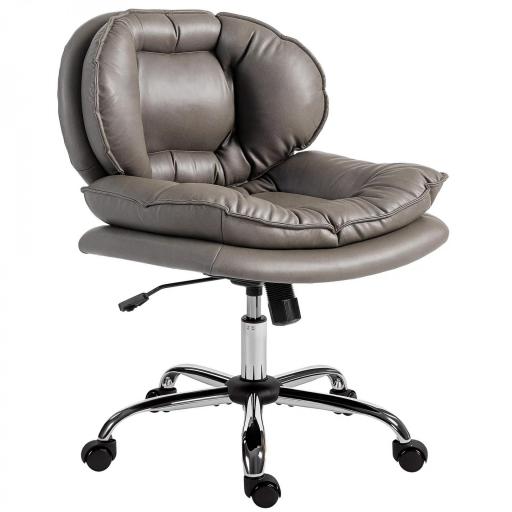 Silla de Oficina Piernas Cruzadas con Asiento Ancho Ruedas Altura Ajustable Doble Acolchado Función Basculante Gris [8]
