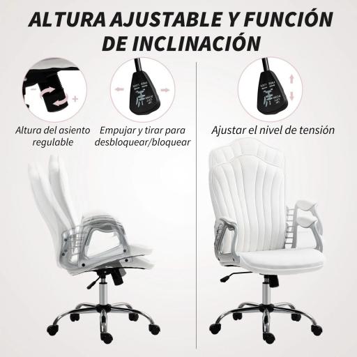 Silla de Escritorio Giratoria con Altura Ajustable Reposabrazos Respaldo Curvado Función de Basculante Blanco [4]