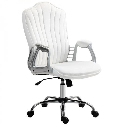 Silla de Escritorio Giratoria con Altura Ajustable Reposabrazos Respaldo Curvado Función de Basculante Blanco [9]