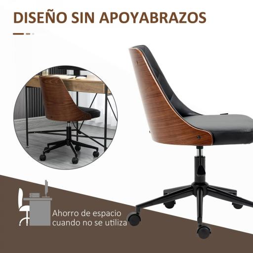 Silla de Oficina con Altura Ajustable y Basculante para Dormitorio Oficina 53x62x77-87 cm Negro y Madera [4]