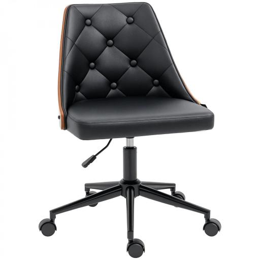 Silla de Oficina con Altura Ajustable y Basculante para Dormitorio Oficina 53x62x77-87 cm Negro y Madera [10]