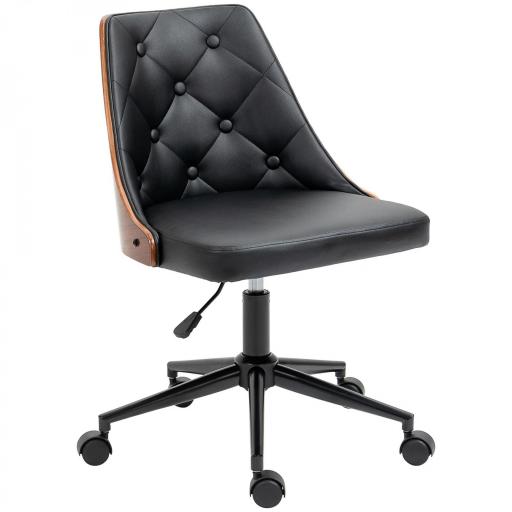 Silla de Oficina con Altura Ajustable y Basculante para Dormitorio Oficina 53x62x77-87 cm Negro y Madera [8]