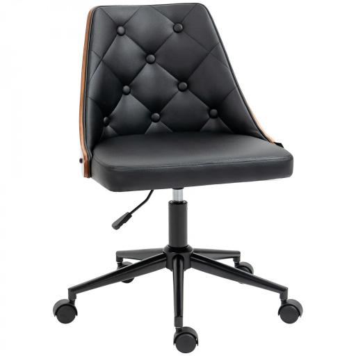 Silla de Oficina con Altura Ajustable y Basculante para Dormitorio Oficina 53x62x77-87 cm Negro y Madera [9]