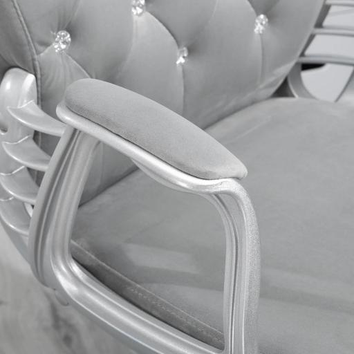 Silla de Escritorio de Terciopelo con Altura Ajustable Reposabrazos y Decoraciones de Diamantes 59,5x60,5x93-103 cm Gris [7]