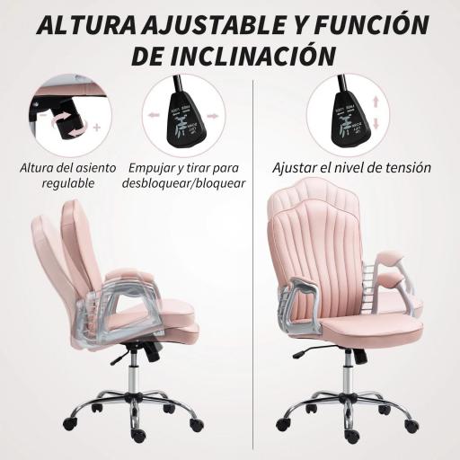 Silla de Escritorio Giratoria con Altura Ajustable Reposabrazos Respaldo Curvado Función de Basculante Rosa [3]
