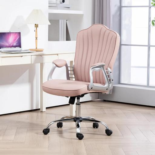 Silla de Escritorio Giratoria con Altura Ajustable Reposabrazos Respaldo Curvado Función de Basculante Rosa [6]