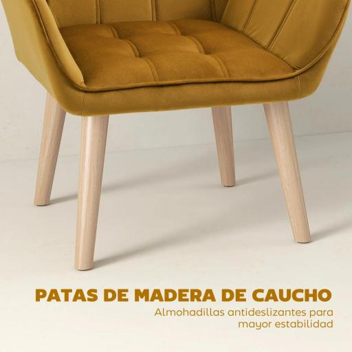Butaca de Salón Moderna Tapizado en Terciopelo con Asiento Ancho Patas de Madera para Sala de Estar Amarillo [5]