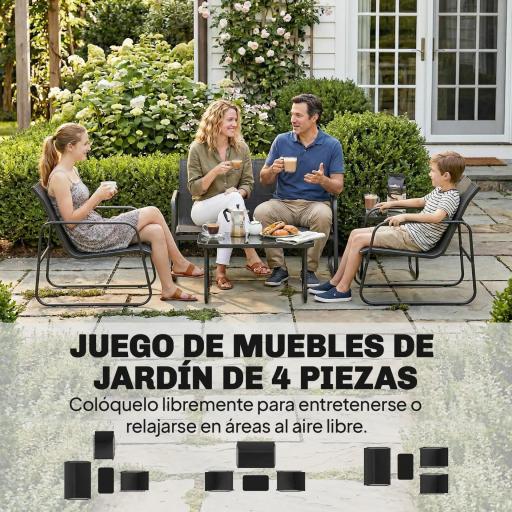 Conjunto Jardín Exterior de 4 Piezas con Sofá de 2 Plazas 2 Sillones Mesa de Vidrio Templado Tela Textilene Gris Oscuro [2]