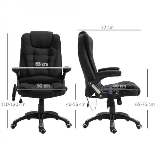Silla de Masaje con 6 Puntos de Masaje con Función de Calefacción Altura Ajustable y Ruedas 68x72x110-120 cm Negro [1]