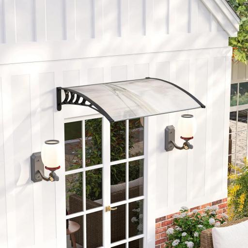 Tejadillo de Protección contra Sol y Lluvia Marquesina para Puertas de Exterior Marquesina de Techo Diseño Moderno Aleación de Aluminio Duradero 122x89x24 cm Transparente [1]