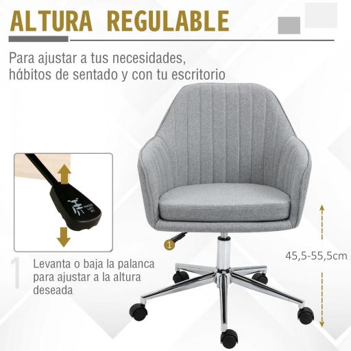 Silla de Oficina Silla Operativa con Altura Ajustable y Giratoria para Despacho Oficina 61x59x96cm Gris [3]
