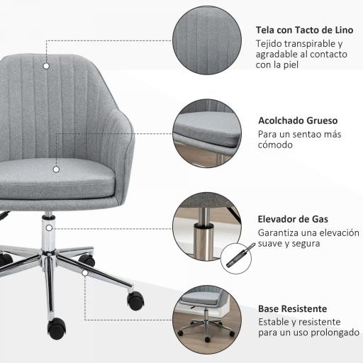 Silla de Oficina Silla Operativa con Altura Ajustable y Giratoria para Despacho Oficina 61x59x96cm Gris [2]