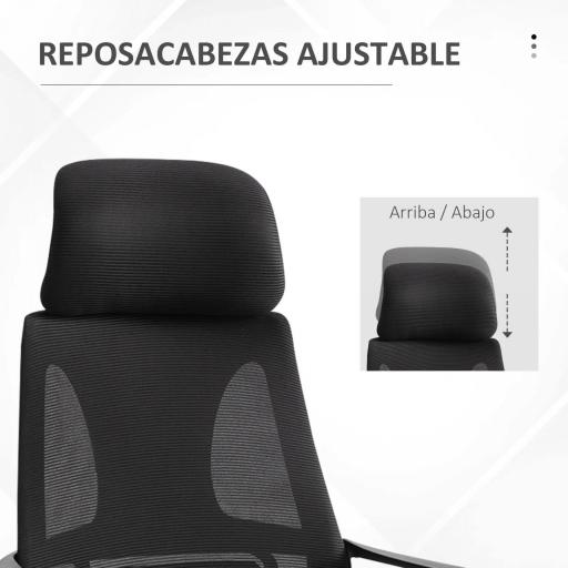 Silla de Escritorio Ajustable con Reposabrazos Reposacabezas y Función Basculante Carga 120 kg 64x55x116-126 cm Negro [3]