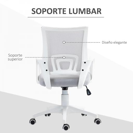 Silla de Escritorio de Malla Giratoria con Altura Ajustable Función de Basculante y Reposabrazos Carga 120 kg Gris [5]