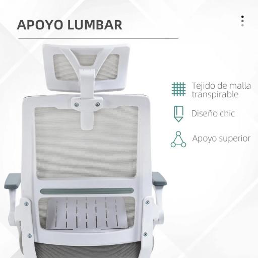 Silla de Oficina de Malla Silla de Escritorio Giratoria Altura y Reposacabezas Ajustable 58x61x102-119 cm Gris [4]