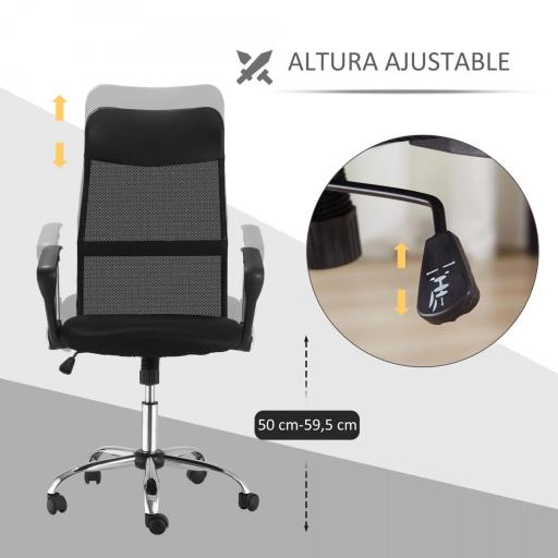 Silla de Oficina Giratoria Ergonómica Sillón de Escritorio de Malla con Ruedas de PVC Respaldo Alto Carga 120kg Negro [3]