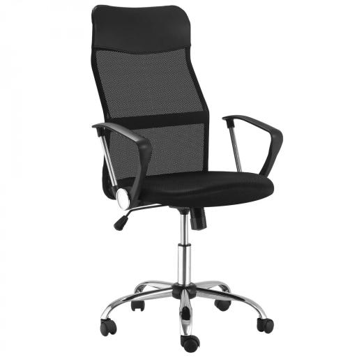 Silla de Oficina Giratoria Ergonómica Sillón de Escritorio de Malla con Ruedas de PVC Respaldo Alto Carga 120kg Negro [8]
