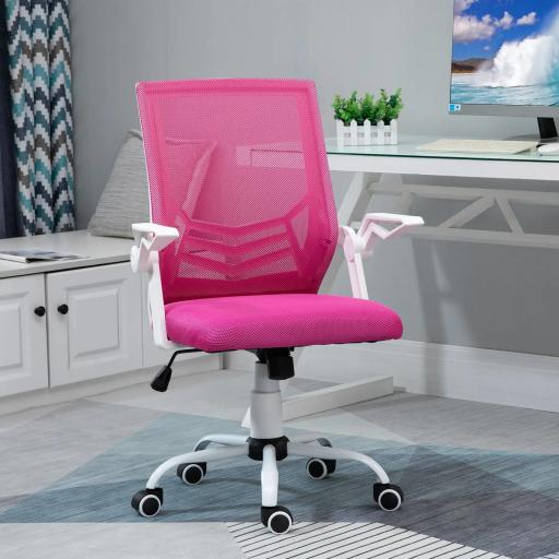 Silla de Oficina Ergonómica Silla Escritorio Giratoria con Altura Ajustable Reposabrazos Abatible Soporte Lumbar Transpirable para Adolescentes Adultos 62,5x55x94-104 cm Rosa