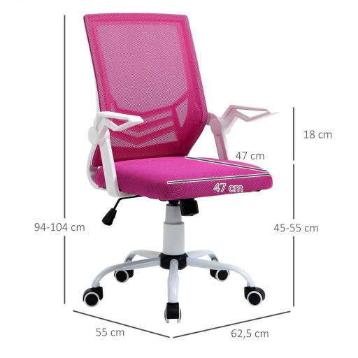 Silla de Oficina Ergonómica Silla Escritorio Giratoria con Altura Ajustable Reposabrazos Abatible Soporte Lumbar Transpirable para Adolescentes Adultos 62,5x55x94-104 cm Rosa [1]