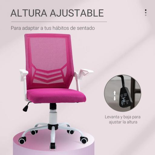 Silla de Oficina Ergonómica Silla Escritorio Giratoria con Altura Ajustable Reposabrazos Abatible Soporte Lumbar Transpirable para Adolescentes Adultos 62,5x55x94-104 cm Rosa [5]