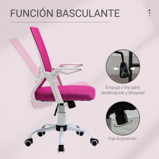 Silla de Oficina Ergonómica Silla Escritorio Giratoria con Altura Ajustable Reposabrazos Abatible Soporte Lumbar Transpirable para Adolescentes Adultos 62,5x55x94-104 cm Rosa [4]