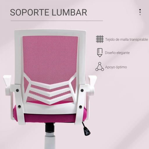Silla de Oficina Ergonómica Silla Escritorio Giratoria con Altura Ajustable Reposabrazos Abatible Soporte Lumbar Transpirable para Adolescentes Adultos 62,5x55x94-104 cm Rosa [7]