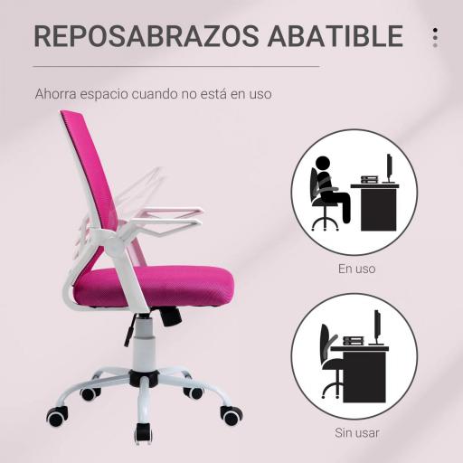 Silla de Oficina Ergonómica Silla Escritorio Giratoria con Altura Ajustable Reposabrazos Abatible Soporte Lumbar Transpirable para Adolescentes Adultos 62,5x55x94-104 cm Rosa [6]