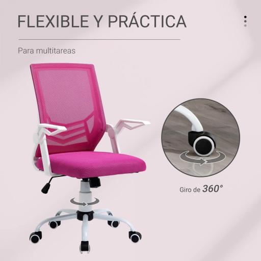 Silla de Oficina Ergonómica Silla Escritorio Giratoria con Altura Ajustable Reposabrazos Abatible Soporte Lumbar Transpirable para Adolescentes Adultos 62,5x55x94-104 cm Rosa [2]
