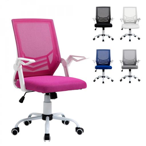 Silla de Oficina Ergonómica Silla Escritorio Giratoria con Altura Ajustable Reposabrazos Abatible Soporte Lumbar Transpirable para Adolescentes Adultos 62,5x55x94-104 cm Rosa [8]
