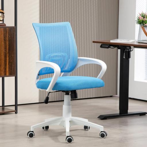 Silla de Escritorio de Malla Giratoria con Altura Ajustable Función de Basculante y Reposabrazos Carga 120 kg Azul Claro
