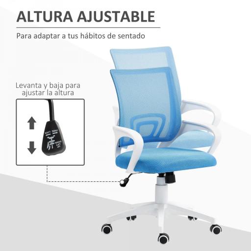 Silla de Escritorio de Malla Giratoria con Altura Ajustable Función de Basculante y Reposabrazos Carga 120 kg Azul Claro [5]