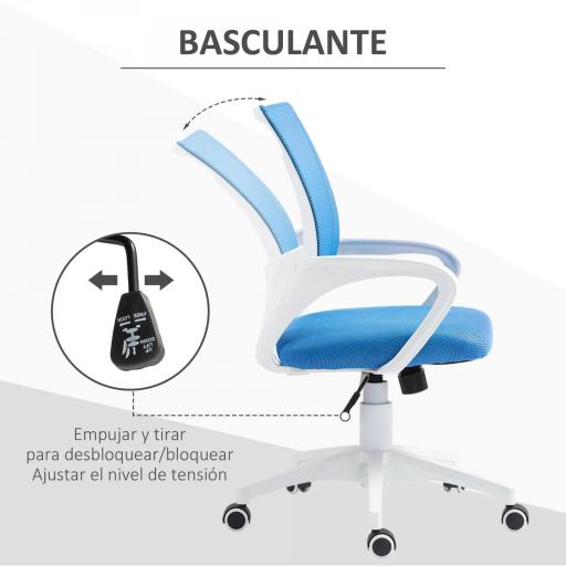 Silla de Escritorio de Malla Giratoria con Altura Ajustable Función de Basculante y Reposabrazos Carga 120 kg Azul Claro [4]
