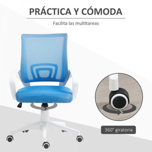 Silla de Escritorio de Malla Giratoria con Altura Ajustable Función de Basculante y Reposabrazos Carga 120 kg Azul Claro [3]
