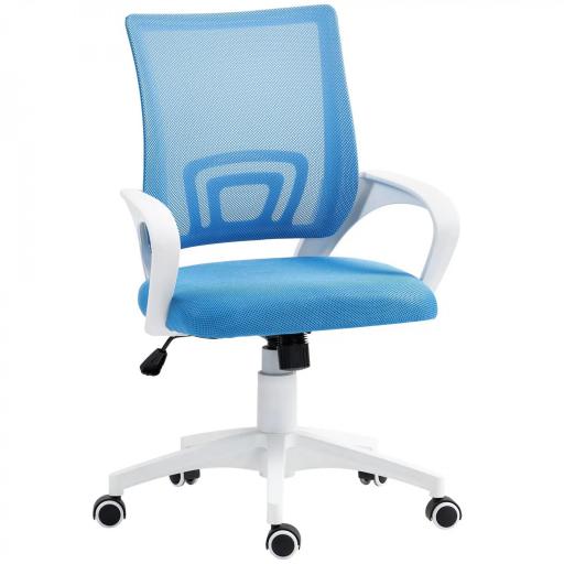 Silla de Escritorio de Malla Giratoria con Altura Ajustable Función de Basculante y Reposabrazos Carga 120 kg Azul Claro [9]