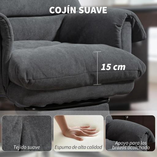Silla de Escritorio con Reposapiés Respaldo Reclinable y Alto Asiento y Reposabrazos Anchos Acolchado Grueso Gris Oscuro [5]