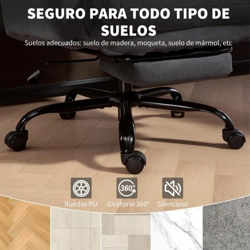 Silla de Escritorio con Reposapiés Respaldo Reclinable y Alto Asiento y Reposabrazos Anchos Acolchado Grueso Gris Oscuro [3]